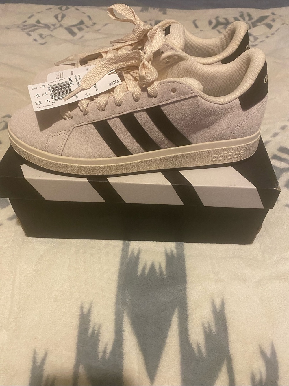 adidas Suede Low-Top Sneakers in Off-White with Black Stripes